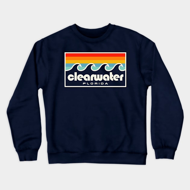 Clearwater Florida Tampa Bay Retro Sunset Waves Crewneck Sweatshirt by PodDesignShop